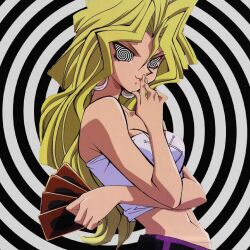  animated animated_eyes_only animated_gif blonde_hair breasts cleavage female_only femsub happy_trance hypnosex_(manipper) large_breasts mai_valentine manip seizure_warning smile spiral_eyes symbol_in_eyes very_long_hair yu-gi-oh! 