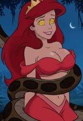 ai_art aladdin_(series) ariel coils crown disney femsub gloves happy_trance harem_outfit jungle kaa kaa_eyes maledom princess_jasmine princesspeach56_(generator) red_hair snake symbol_in_eyes the_jungle_book the_little_mermaid
