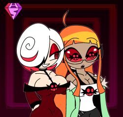  aged_up ahoge alternate_costume bare_shoulders breasts clothed corruption costume crossover dark_skin dress eye_color_change eyeshadow female_only femdom femsub futaba_sakura hypnoscream large_breasts long_hair makeup open_mouth orange_hair persona_(series) persona_5 red_eyes red_sclera sage_(sonic_frontiers) short_hair smile sonic_frontiers sonic_the_hedgehog_(series) symbol_in_eyes tan_skin white_hair 