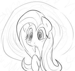 animals_only dotkwa drool femsub fluttershy greyscale hooves horse long_hair monochrome my_little_pony spiral spiral_eyes symbol_in_eyes