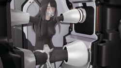  3d black_hair bodysuit closed_eyes corruption erect_nipples_under_clothes face_mask female_only femsub honey_select_2 large_breasts restrained rubber sex_machine sleeping solo spread_legs tech_control usir vaginal 