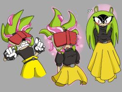 alternate_hairstyle androgynous_dom aura blush book brain_drain breasts drool femsub furry glasses glowing grey_background long_hair nerd nerdification ringtailedhero sequence simple_background skirt slime sonic_the_hedgehog_(series) surge_the_tenrec tentacles transformation