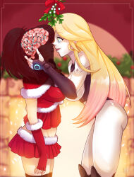  absurdres andra_(zko) blonde_hair brain brain_injection breasts christmas crystal_(zko) electricity female_only femdom femsub hmage large_breasts long_hair mistletoe multicolored_hair open_mouth original pink_hair ponytail ring_eyes robot tech_control tongue tongue_out x-ray 