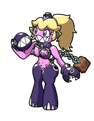  blonde_hair breasts breasts_outside chabble chain_chomp chains clothed crown femsub nintendo princess princess_peach royalty super_mario_bros. transformation 
