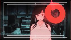  3d animated bedroom breasts brown_hair camera clothed coin dazed eye_color_change female_only femsub glowing glowing_eyes kogane_tsukioka large_breasts long_hair nkk pendulum red_eyes solo the_idolm@ster the_idolm@ster:_shiny_colors video 