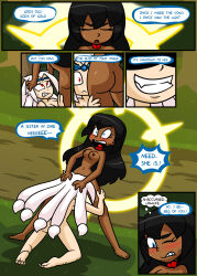 caption collar comic crown cunnilingus dark_skin female_only long_hair nude nun white_hair witch xierra099 yuri