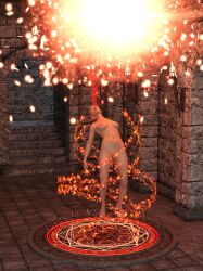 3d bald breasts corruption creativeguy59 daz_studio female_only femsub glowing magic navel nipples nude open_mouth original pentagram solo