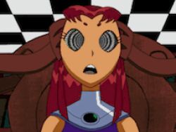  alien alien_girl animated animated_gif dc_comics femsub long_hair mad_mod open_mouth red_hair spiral_eyes starfire super_hero symbol_in_eyes teen_titans western 