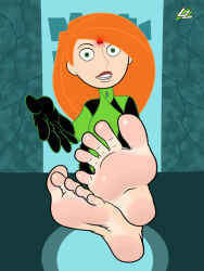  alternate_costume barefoot disney feet female_only femsub foot_focus hypnotic_accessory kim_possible kim_possible_(series) lazzylad microchip red_hair solo tech_control 