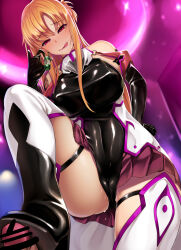  alternate_costume asuna blonde_hair blush boots cameltoe censored earrings empty_eyes female_only femdom garter gloves high_heels hypnotized_dom long_hair looking_at_viewer male_pov miyashiro opera_gloves penis pov pov_sub pussy_juice rubber smile stepped_on sword_art_online tattoo thigh_boots thighhighs tongue 