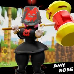 ai_art amy_rose bucket_helmet hammer hedgehog_girl latex sonic_the_hedgehog_(series) spongebob_squarepants_(series) tech_control