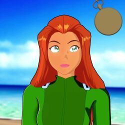  3d animated blender bodysuit breasts femsub green_eyes happy_trance large_breasts pendulum pocket_watch pov red_hair sam smile sound spiral spiral_eyes spiralwash_eyes totally_spies traditional_hypnosis video vynil 