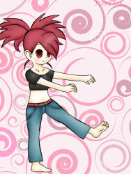  barefoot empty_eyes feet female_only femsub flannery nintendo pokemon pokemon_ruby_sapphire_and_emerald red_hair short_hair solo spiral traditional zombie_walk 