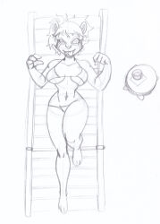 bikini breasts crazycowproductions female_only femsub furry greyscale happy_trance large_breasts lying monochrome original short_hair sketch spiral_eyes symbol_in_eyes tongue tongue_out traditional