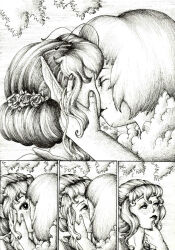 bee_girl breasts bug_girl comic dazed elf elf_ears expressionless female_only honey justsketchingviolets kissing large_breasts original smile symbol_in_eyes traditional