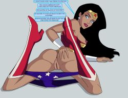  anonymind_(manipper) anus ass ass_focus black_hair bottomless breasts comic dc_comics expressionless female_only femsub large_breasts looking_at_viewer looking_back male_pov maledom manip mistermultiverse open_clothes pov pov_dom pussy ring_eyes super_hero text western wonder_woman 