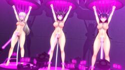 3d animal_ears armpits arms_above_head bangs barefoot beam black_hair brain_drain cat_ears cat_girl collar crotch_tattoo cuffs custom_maid_3d_2 dazed esther_r18 female_only femsub glowing_eyes large_breasts long_hair microchip monitor multiple_girls multiple_subs navel nipples nude open_mouth original pink_eyes progress_indicator sex_machine silver_hair solcienne_(esther_r18) tattoo tech_control twintails vaginal very_long_hair wide_hips