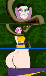  ass black_hair chichi clothed coils colorrings comic cum cum_on_body cum_on_hair disney dragon_ball dragon_ball_z dress femsub hair_buns happy_trance kaa kaa_eyes maledom midriff milf ping smile snake snake_penis tail the_jungle_book undressing 