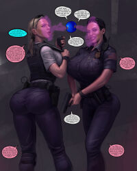  altered_perception ass breasts crossed_eyes dazed dialogue enemy_conversion femsub huge_breasts hypnotic_gas large_ass large_breasts maledom manip multiple_girls multiple_subs orb police_uniform policewoman tech_control temogam text tiechonortheal_(manipper) 