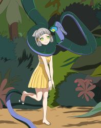 alternate_costume bare_legs barefoot cat_girl crossover disney dress feet femsub grey_hair happy_trance hypnotic_eyes kaa kaa_eyes legs maledom nia_(xenoblade) nintendo outdoors plant rubio515 short_hair smile snake the_jungle_book tickling xenoblade_chronicles xenoblade_chronicles_2