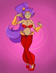 breasts dancer dancing dark_skin earrings elf_ears female_only femdom harem_outfit hypnotic_dance jewelry large_breasts long_hair ponytail pov pov_sub purple_hair sauce-guy shantae shantae_(series) smile solo very_long_hair