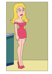 american_dad breasts carlosfco cleavage dress expressionless francine_smith high_heels large_breasts lipstick milf pink_lipstick red_eyes standing standing_at_attention