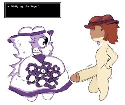clover_(undertale_yellow) dress hat huge_breasts huge_cock monster purple_eyes standing trembling undertale undertale_yellow