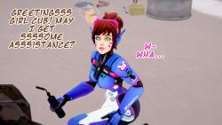 3d bodysuit brown_hair d.va disney femsub headphones hypnotic_eyes kaa kaa_eyes koikatsu! maledom overwatch text thatguysly the_jungle_book