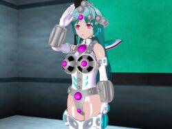  3d 3d_custom_girl armor blue_hair boots empty_eyes expressionless female_only femsub gloves helmet high_heels hypnotic_accessory leotard long_hair magical_girl open_mouth opera_gloves pink_eyes saihate_no_majo saluting solo standing standing_at_attention tech_control thighhighs 