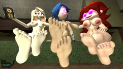 3d absurdres bare_legs breasts charlie_(hazbin_hotel) crossed_legs crossover femdom femsub foot_focus friday_night_funkin' girlfriend_(friday_night_funkin') glowing glowing_eyes hazbin_hotel legs mlgd29_(manipper) multiple_subs nude sitting smg4 source_filmmaker tari_(smg4) tech_control thighs visor