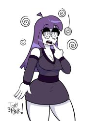  cleavage clothed coin confused dazed dress drool female_only femsub halloween large_breasts lila_(sr_pelo) long_hair milf open_mouth original pendulum purple_hair ring_eyes simple_background skirt solo spiral standing thick_thighs tonyst0nk white_background white_skin 