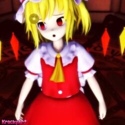  3d animated animated_gif blonde_hair breasts clothed dazed empty_eyes expressionless female_only femsub flandre_scarlet glowing glowing_eyes hat krackyart open_mouth pendulum purple_hair short_hair touhou 