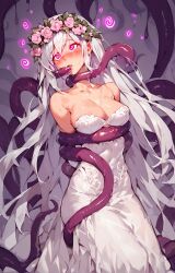  ai_art hypnotic_tentacle long_hair spiral_eyes tentacles wedding_dress white_hair 