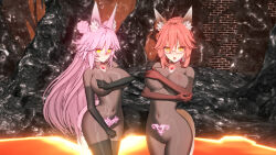  3d angry animal_ears bangs before_and_after bodysuit boots breasts collar covering crotch_tattoo earrings erect_nipples erect_nipples_under_clothes female_only femsub glasses gloves hair_buns koikatsu! large_breasts looking_at_viewer multiple_girls navel nipples open_mouth opera_gloves original personification pink_hair red_hair reverserain1999 rubber see-through shy smile standing tattoo tech_control thighhighs tongue ultraman very_long_hair wide_hips yellow_eyes 