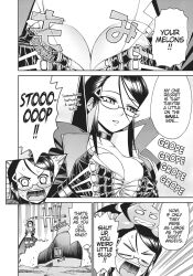 ahoge alternate_costume angel angel_girl aware black_hair blush breast_fondling breast_grab breasts choker claws cleavage corruption cosplay demon dialogue embarrassed english_text evil_smile femsub glasses greyscale groping hand_on_head happy_trance holding_breasts large_breasts long_hair mako_toudou maledom mamama_magical_director_mako-chan&rsquo;s_magical_guidance midriff navel official okayado open_mouth possession sera_amano sharp_teeth short_hair slit_pupils smile source_request speech_bubble standing surprised sweat text thighhighs thighs whitewash_eyes zihg_zahgger