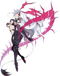 alternate_costume alternate_hair_color ass ass_focus aura bare_shoulders black_sclera breasts cleavage corruption demon demon_girl disgaea disgaea_5 femsub floating insect liezerota liezerota_dark long_hair maledom midriff navel official open_mouth possession purple_eyes source_request tail takehito_harada tears unhappy_trance void_dark white_hair