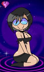 aged_up alternate_costume androgynous_dom bare_shoulders black_hair blue_eyes cleavage collarbone crop_top disney eyebrows_visible_through_hair eyelashes femsub goth happy_trance hypnoscream kingdom_hearts kneeling large_ass large_breasts looking_at_viewer midriff pov_dom shiny_hair shiny_skin short_hair short_shorts signature simple_background socks solo spiral spiralwash_eyes square_enix tan_skin thighs xion_(kingdom_hearts) 