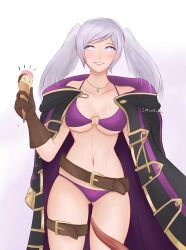 bikini blush breasts cape female_only fire_emblem fire_emblem_awakening gloves glowing glowing_eyes happy_trance heart heart_eyes ice_cream icontrol_(manipper) large_breasts manip navel necklace nintendo robin_(fire_emblem_awakening) smile solo spookymgold swimsuit symbol_in_eyes twintails white_hair