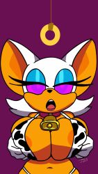  animated animated_gif breast_fondling breast_press cow_print cowbell female_only femsub furry large_breasts open_mouth pendulum ring_eyes rouge_the_bat simple_background solo sonic_the_hedgehog_(series) thedrawing 