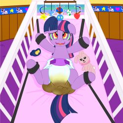 age_regression animals_only diaper femsub happy_trance hodgepodgedl horns horse_girl lying multicolored_eyes my_little_pony pacifier ring_eyes scat twilight_sparkle unicorn_girl