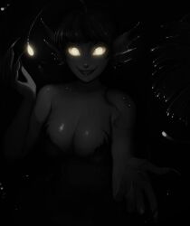 angler_fish_lure bioluminescence black_hair breasts edensnake_(manipper) female_only femdom fish_girl glowing glowing_eyes hypnotic_eyes hypnotic_light imminent_vore large_breasts long_hair looking_at_viewer manip matilda_vin monster_girl original smile underwater yellow_eyes