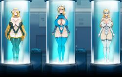 absurdres antenna blonde_hair bodysuit breasts breath_of_the_wild cleavage cleavage_cutout complex_background cynthia elf_ears empty_eyes erect_nipples_under_clothes expressionless female_only femsub fingerless_gloves gloves goggles grey_eyes hair_covering_one_eye happy_trance headphones large_breasts long_hair metroid_(series) multiple_girls multiple_subs navel nintendo pokemon pokemon_diamond_pearl_and_platinum ponytail princess princess_zelda samus_aran shinzu spiral_eyes standing standing_at_attention stasis_tank symbol_in_eyes tech_control the_legend_of_zelda thighhighs very_long_hair