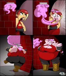  a_witty_name bbw breasts comic elephant_girl fat femsub furry happy_trance hypnotic_gas inflation large_breasts original pink_eyes pink_hair pink_skin red_hair transformation 