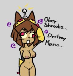  antenna bottomless femsub furry gameoverse grey_background kit_bodega_(gameoverse) mantra mario_&amp;_luigi_(series) nintendo nude red_eyes skecchyartist super_mario_bros. tagme tech_control text topless unfocused_eyes 