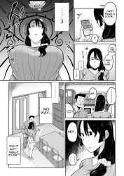  angry black_hair confused dialogue empty_eyes expressionless femsub hard_translated hypnotic_accessory hypnotic_app jeans maledom original ponytail shioji sweater text translated 