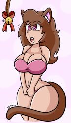 absurdres animal_ears breasts brown_hair cat_girl corruption daisy-pink71 dazed drool female_only femsub happy_trance long_hair open_mouth original spiral_eyes symbol_in_eyes tail western