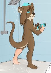  barefoot bottomless brown_hair feet furry happy_trance male_only malesub mr.h nude open_mouth original otter_boy ring_eyes smile tail tail_growth topless transformation western 