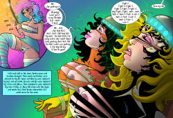 absurdres arachne_(marvel) bimbofication black_hair blonde_hair breast_expansion breasts female_only femdom happy_trance helmet jackdamonkey large_breasts marvel_comics multiple_girls panties pink_hair resisting sex_toy silk_(marvel) spider-woman super_hero tech_control text thighhighs thought_bubble tongue tongue_out topless torn_clothes transformation underwear