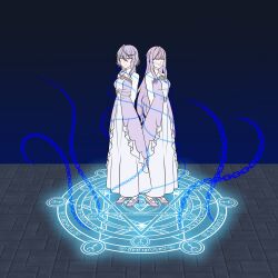  arms_behind_back chains character_request copyright_request empty_eyes expressionless femsub katsiika magic magic_circle sisters tagme 