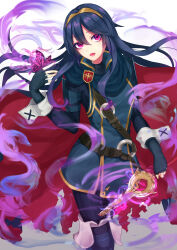  absurdres blue_hair clothed corruption femsub fingerless_gloves fire_emblem fire_emblem_awakening gloves hair_band long_hair looking_at_viewer lucina nintendo open_mouth pink_eyes shioharu standing super_smash_bros. sword tagme weapon 